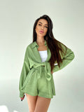 Set due pezzi camicia e short pistacchio