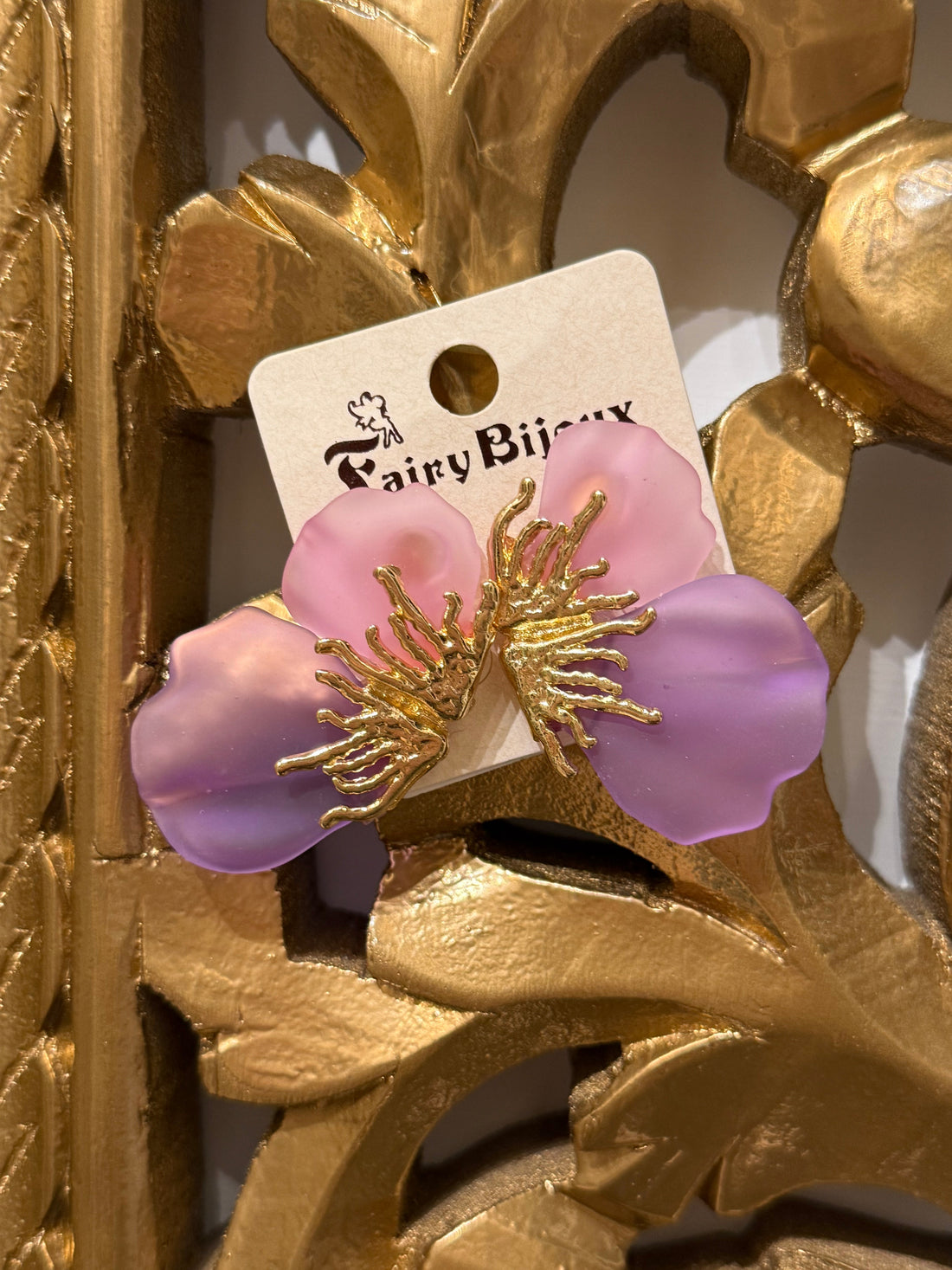 Orecchini rosa e lilla oro