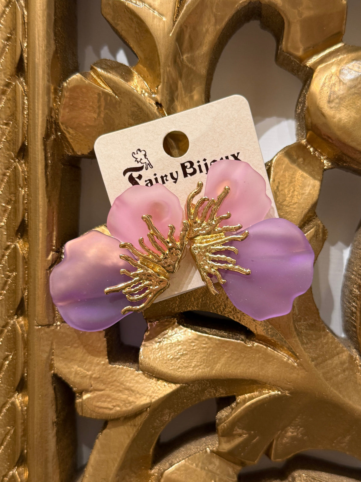 Orecchini rosa e lilla oro