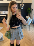Maglioncino crop nero a trecce con strass