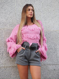 Maglione rosa barbie con frange