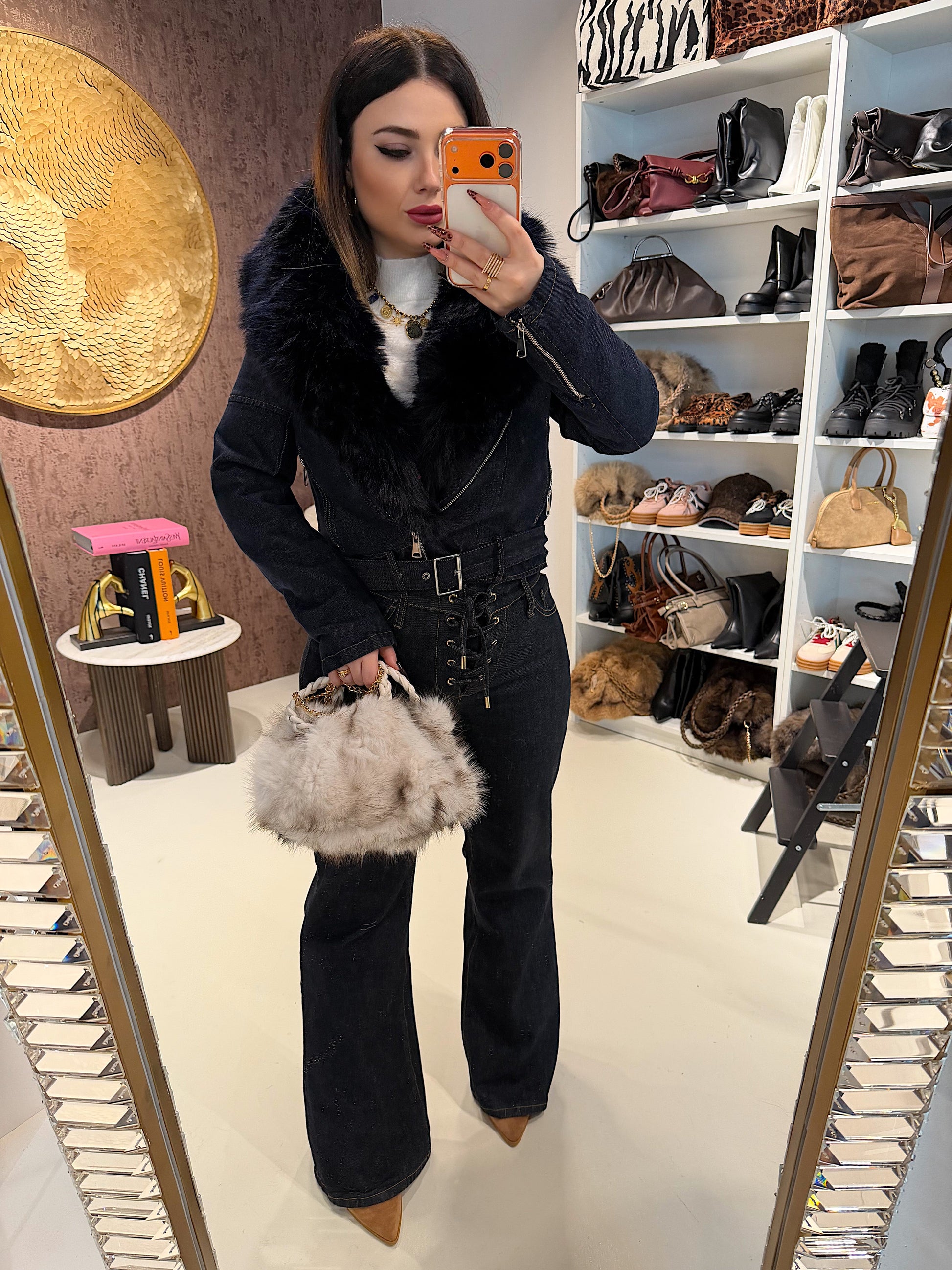 Giacca Denim Luxury Fur Navy