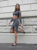 Completo due pezzi maglione e gonna grigio