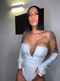 Body bianco con scollo a V e manicotti