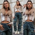 Maglione con pelliccia camel