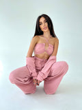 Set tre pezzi camicia top e pantalone rosa