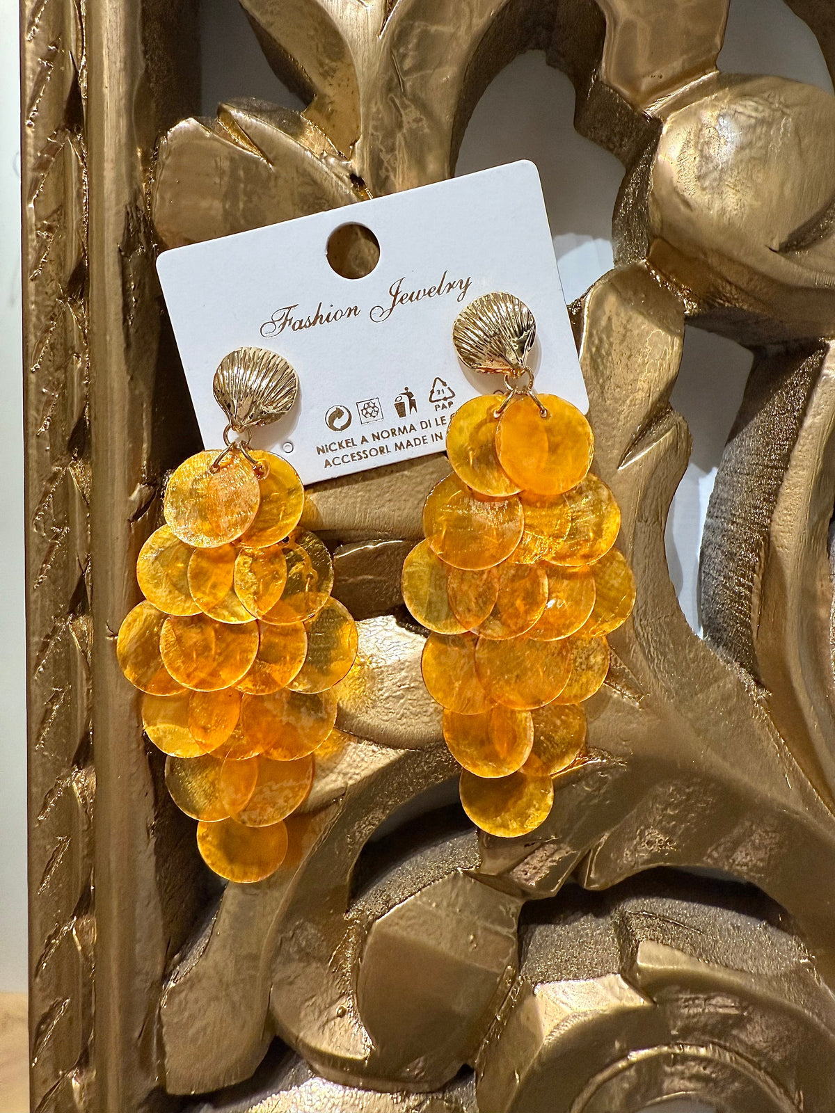 Orecchini conchiglia grappolo arancio