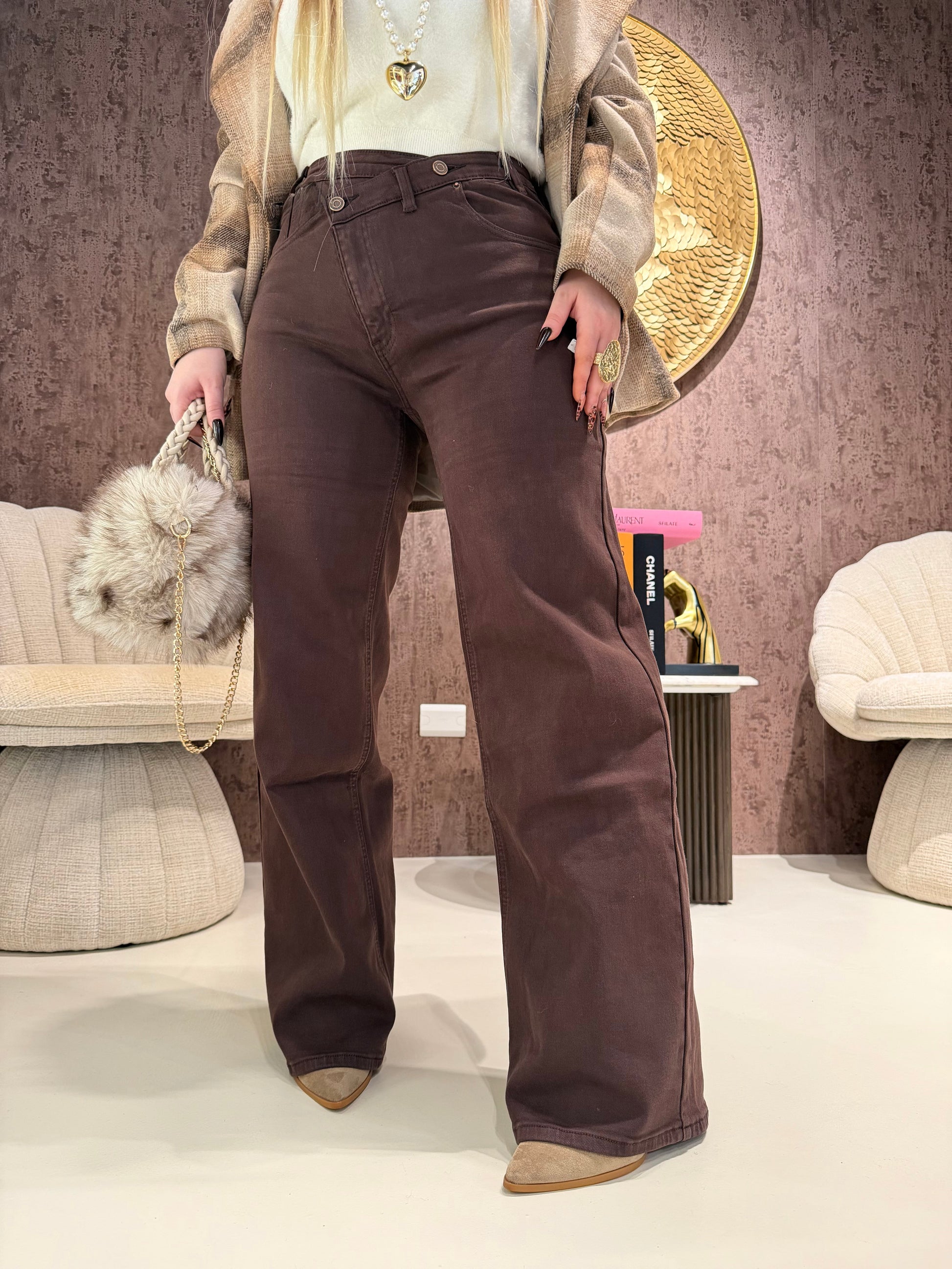 Jeans a Vita brown Asimmetrica Twist Up