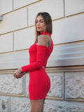 Abito in maglia con spacco rosso