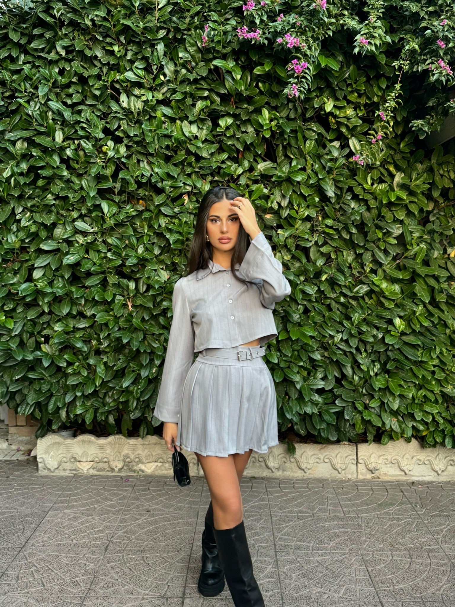 Camicia gessata grigio perla