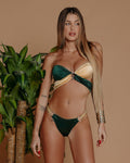 Bikini verde e beige con anello e fasce