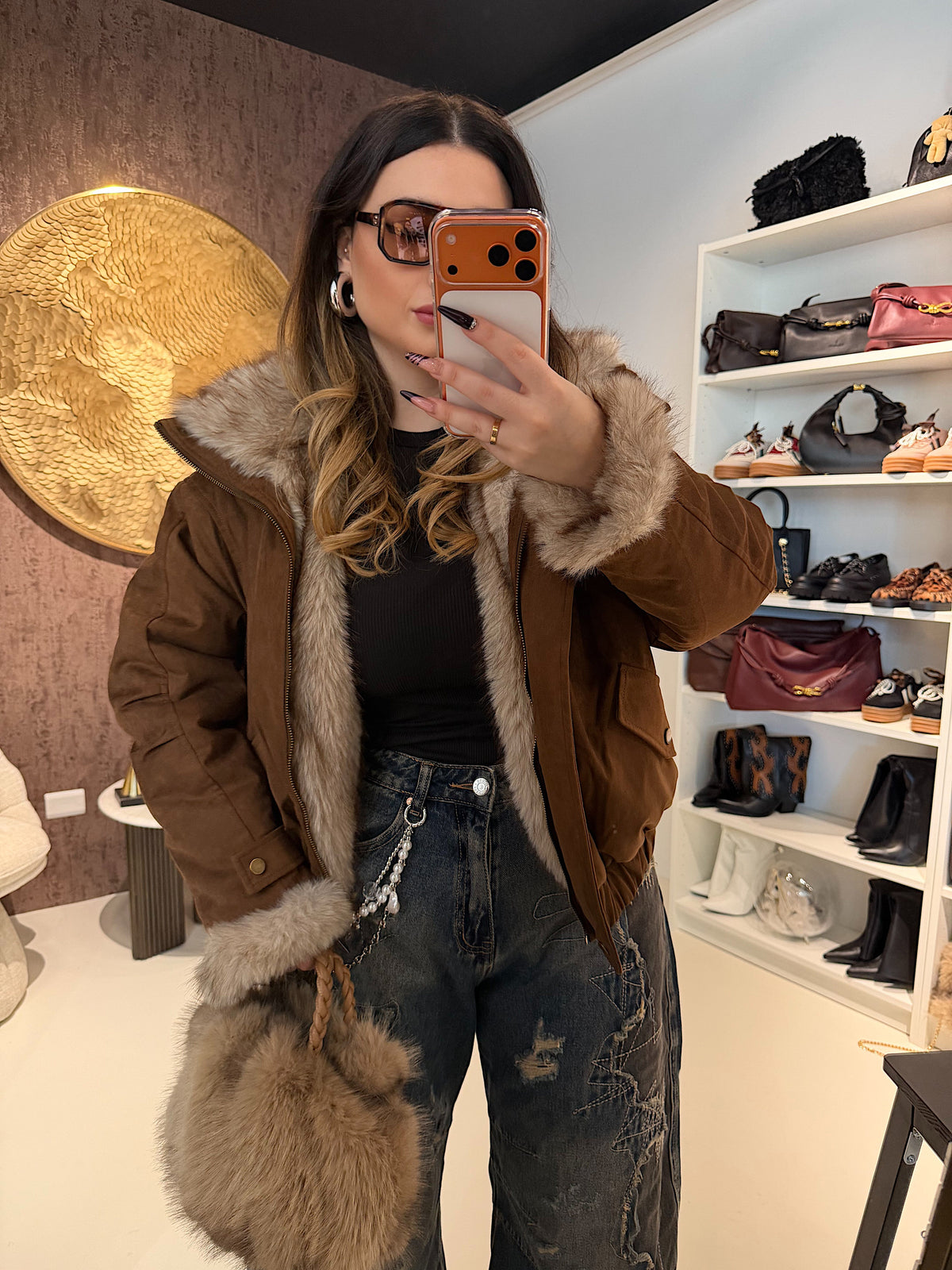 Giaccone Camel con imbottitura in pelo reversibile