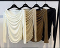 Maglia a maniche lunghe con scollo drappeggiato