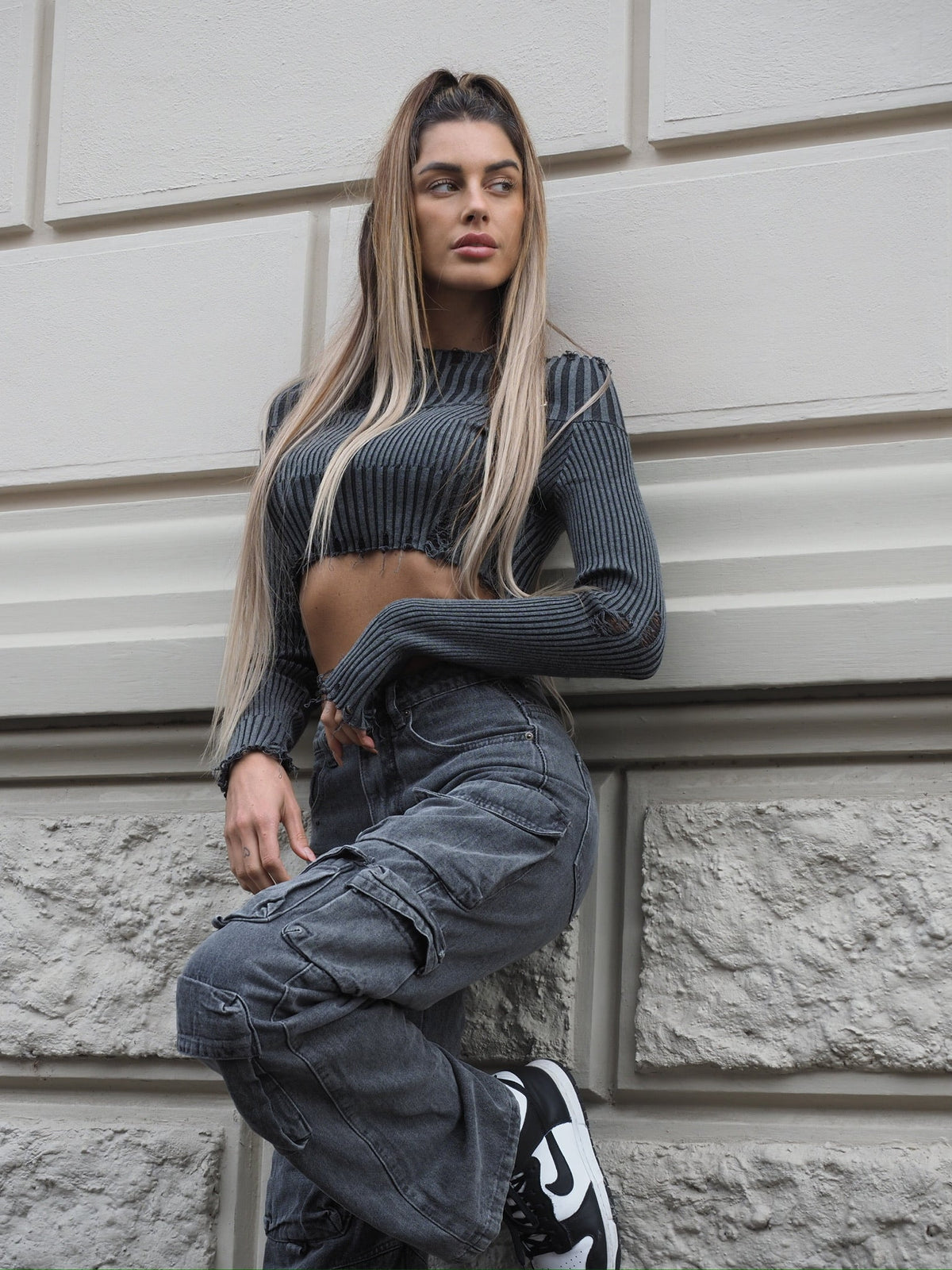 Cargo maxi con tasconi jeans grigio