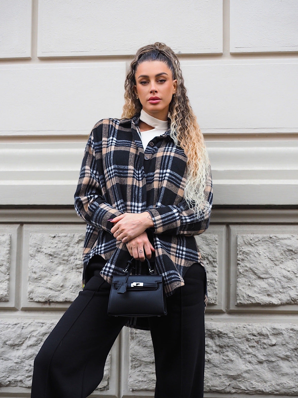 Giaccone in tweed Nero