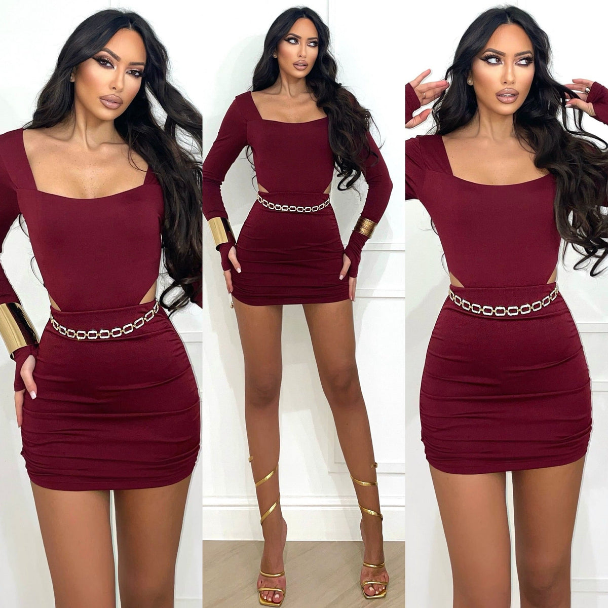 Completo body e gonna bordeaux