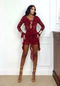 Abito in pizzo manica lunga bordeaux