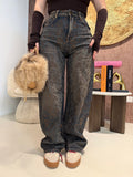 Jeans Balloon Fit con Stampa Animalier e Strass