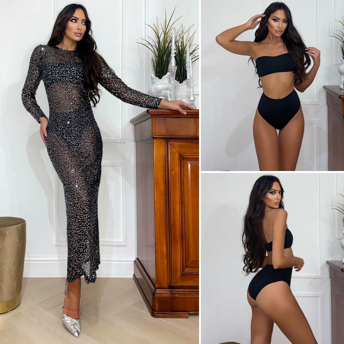 Top più culotte nero