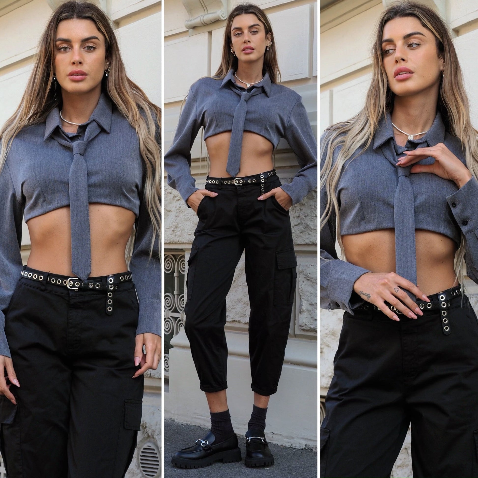Camicia grigia con cravatta