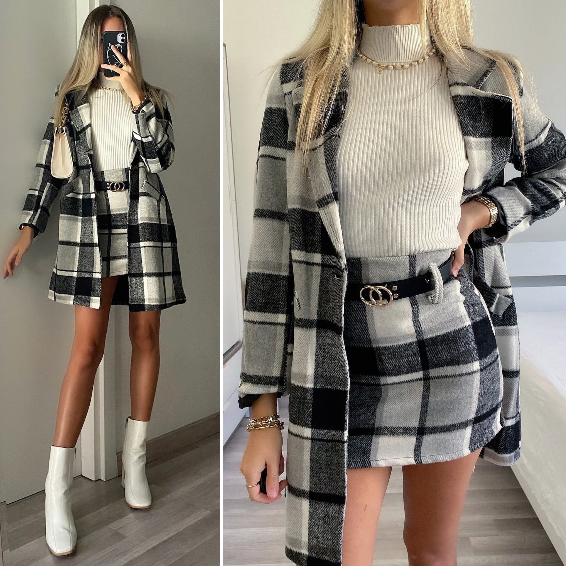 Cappotto check bianco nero