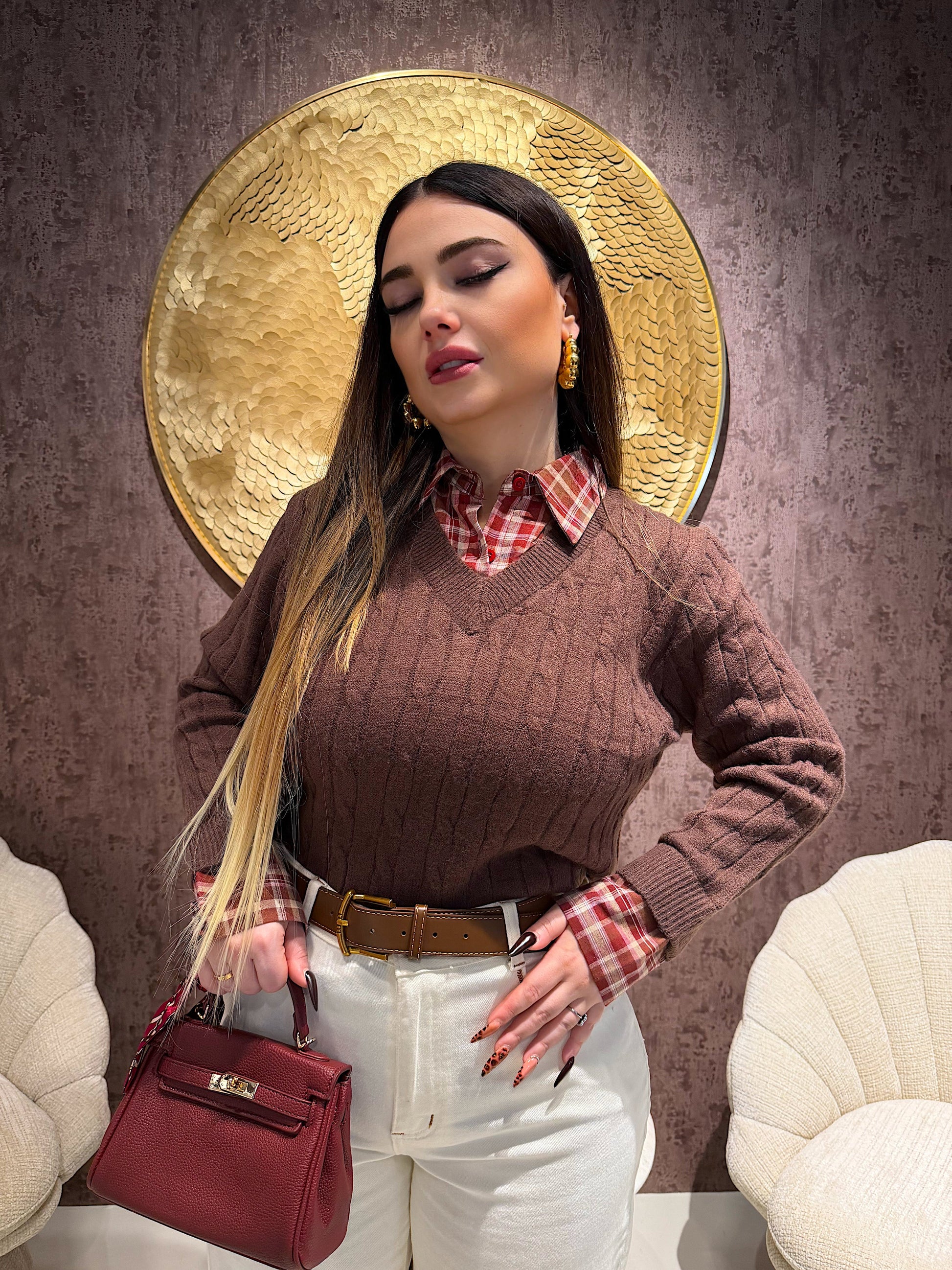 Maglioncino con camicia integrata a quadri