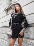 Cappotto check nero con cintura