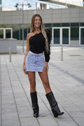 Gonna in jeans con strass e perle