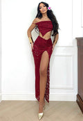 Completo top e gonna in pizzo bordeaux