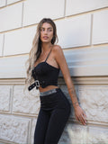 Completo top e pantalone con strass nero