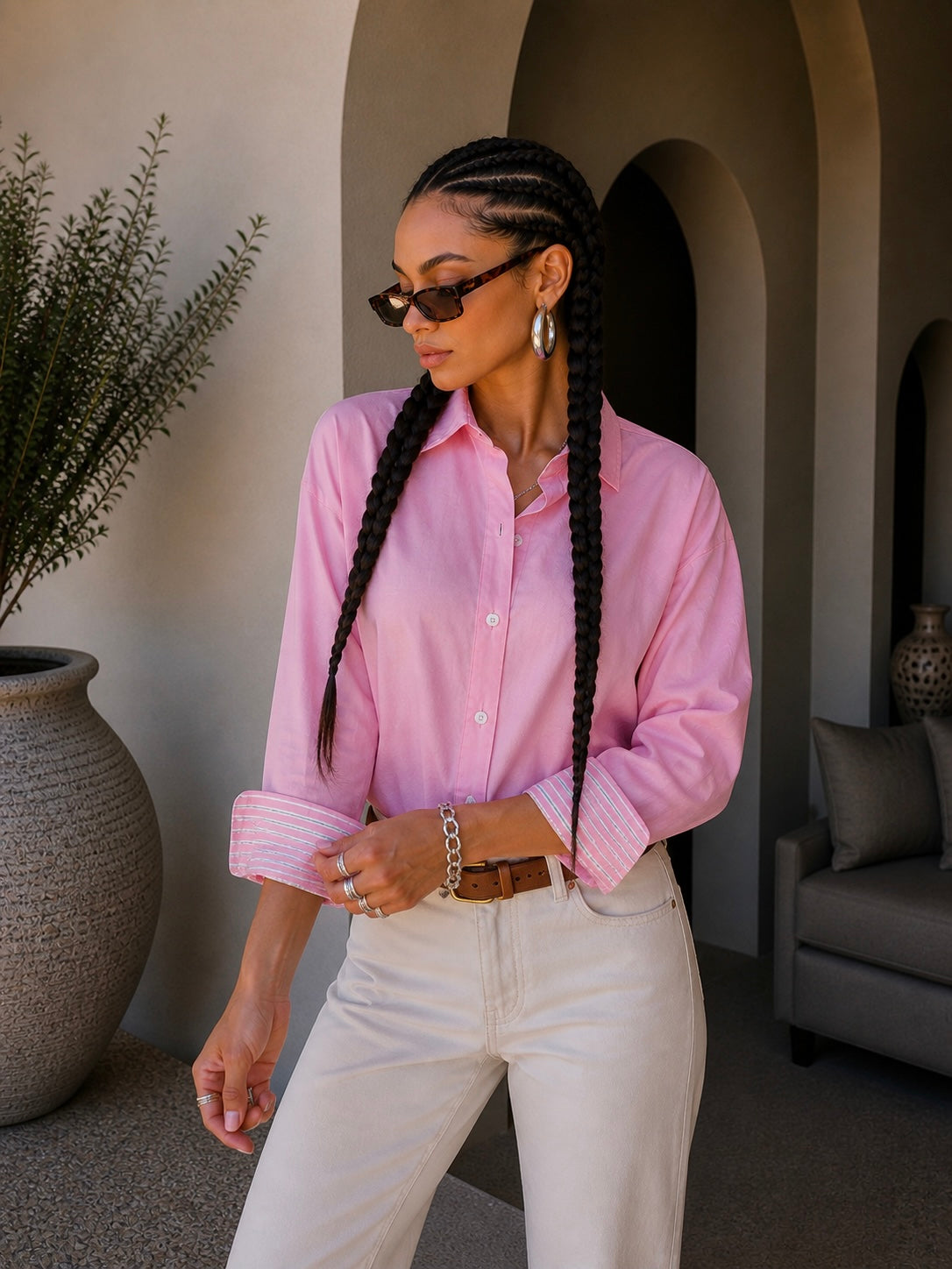 Camicia con collo e polsino a righe