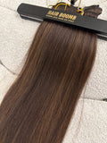 Extension 7 clip liscia castano con meches