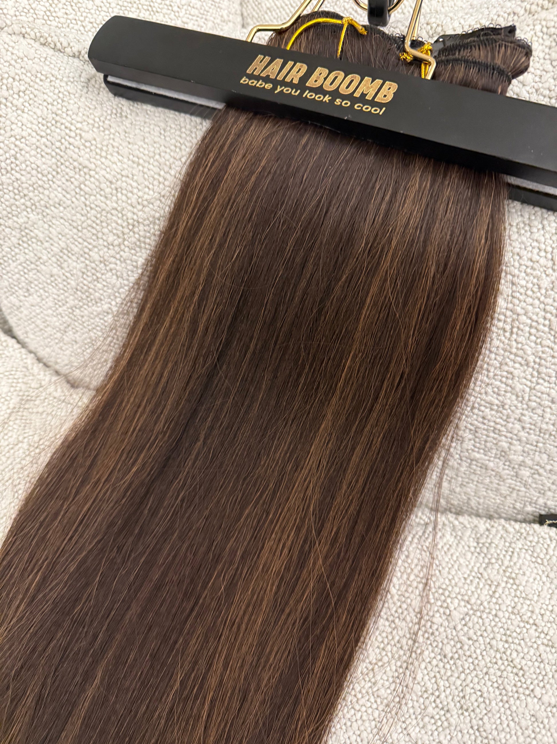 Extension 7 clip liscia castano con meches