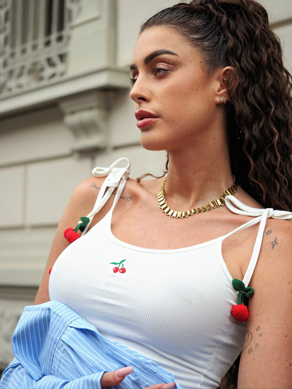 Top bianco ciliegie