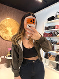 Felpa Cropped con zip e cappuccio