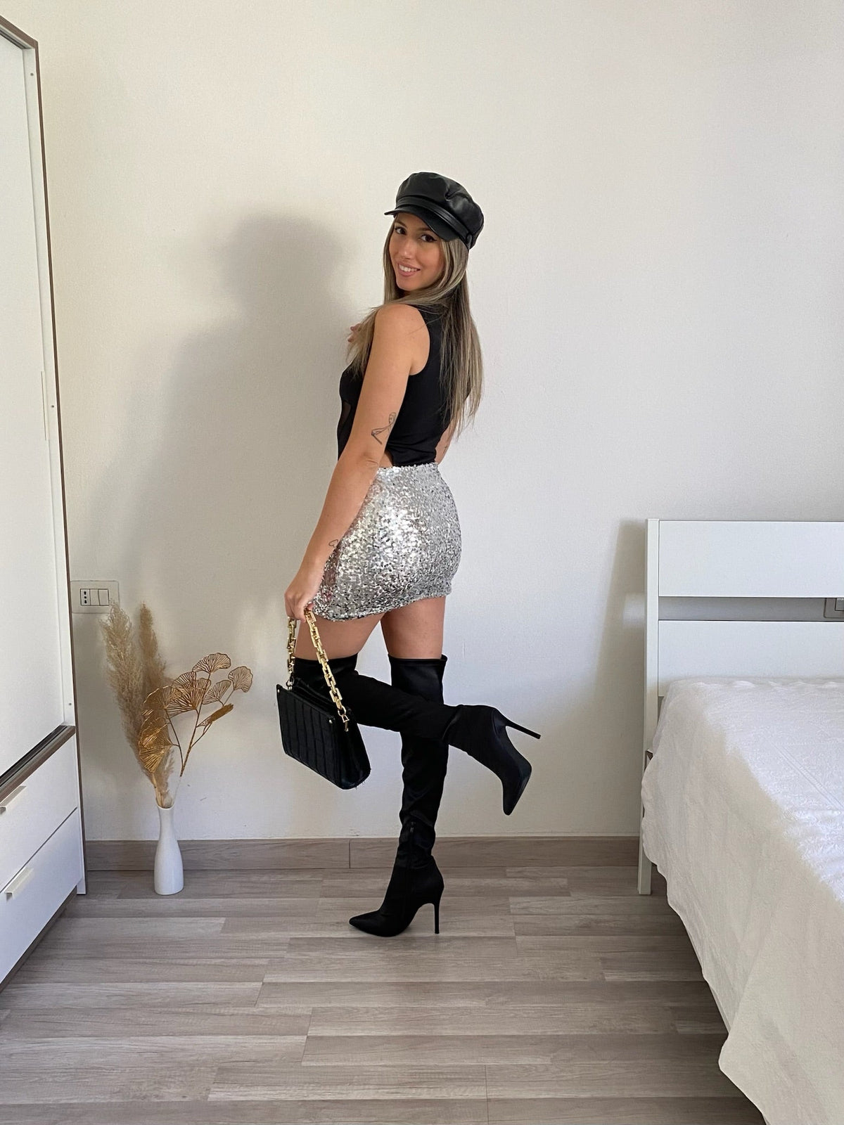 Gonna con paillettes argento