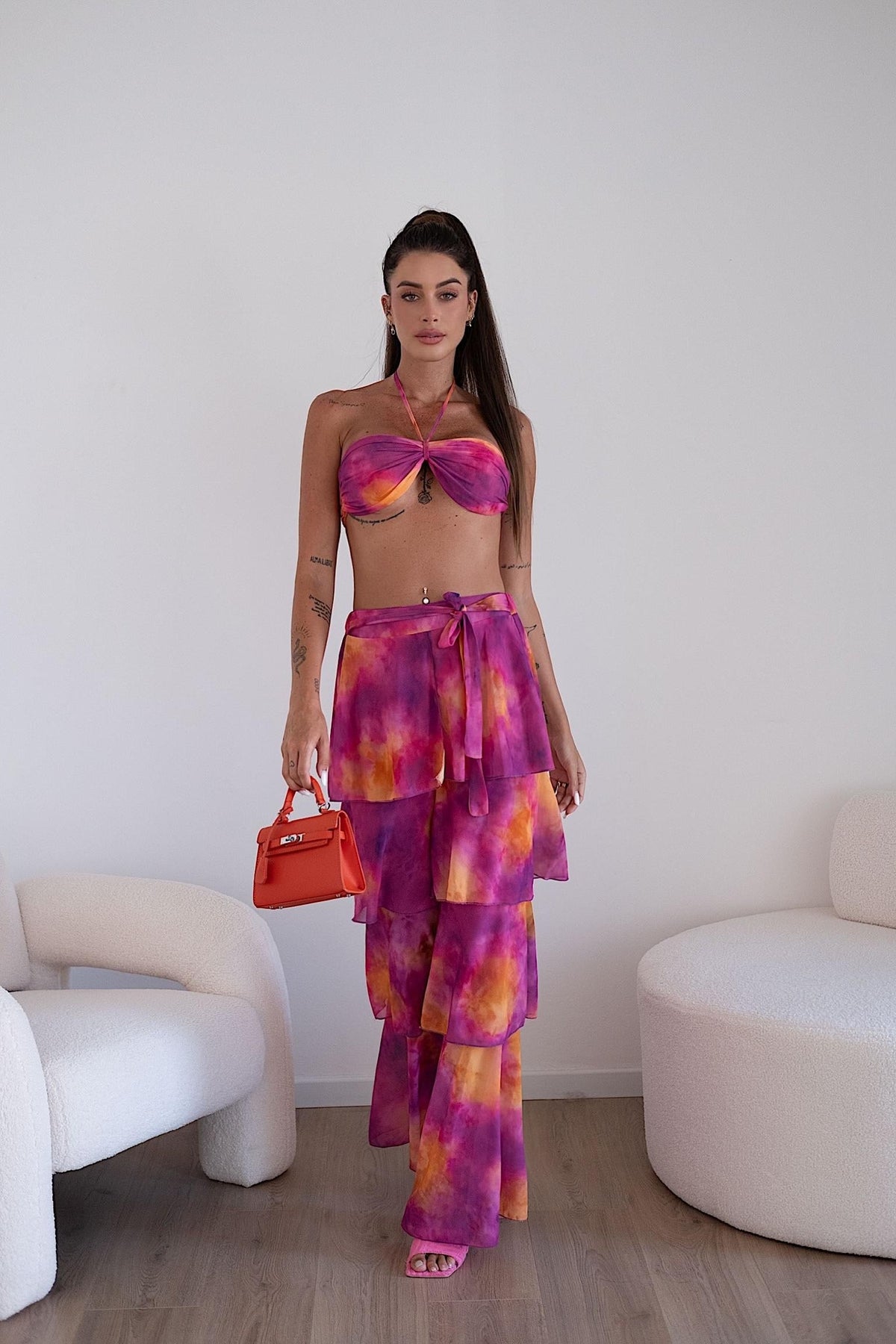 Completo top e pantalone arancio Fuxia