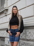 Felpa crop nera con lacci