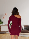 Abito in maglia con spacco burgundy