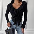 Maglia con scollo a V e manica con rouches