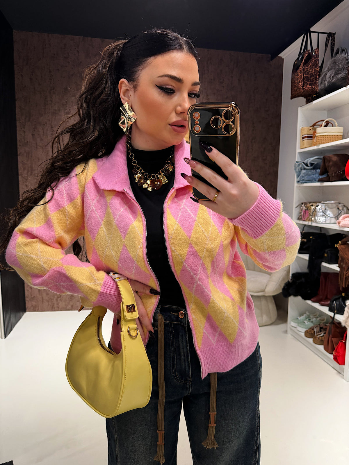 Cardigan Candy Argyle Zip
