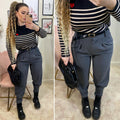 Pantalone grigio con polsino e cintura