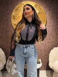 Camicia in Pizzo Nero con Inserto Gioiello