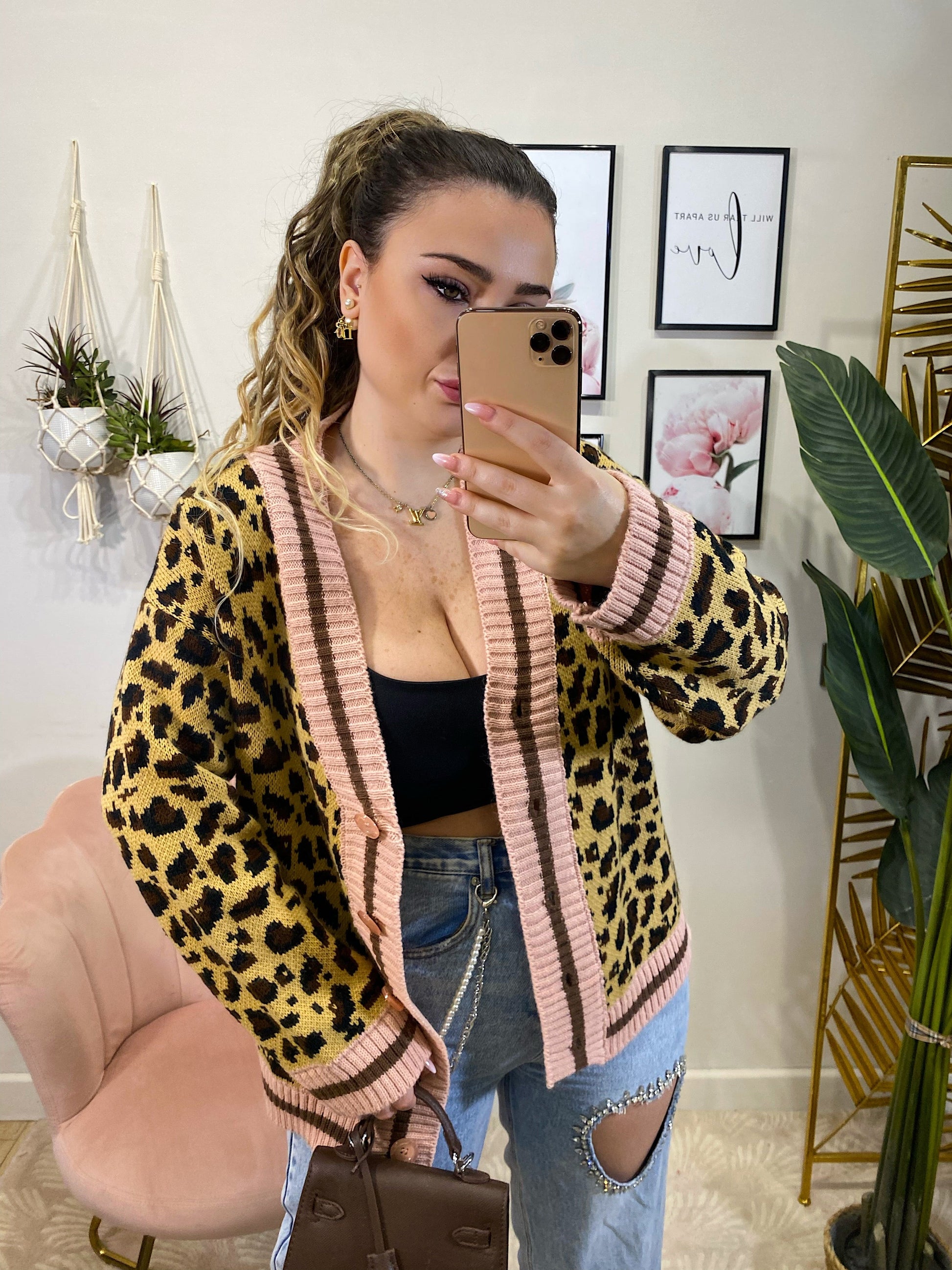 Cardigan animalier rosa