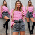Maglione rosa barbie con frange