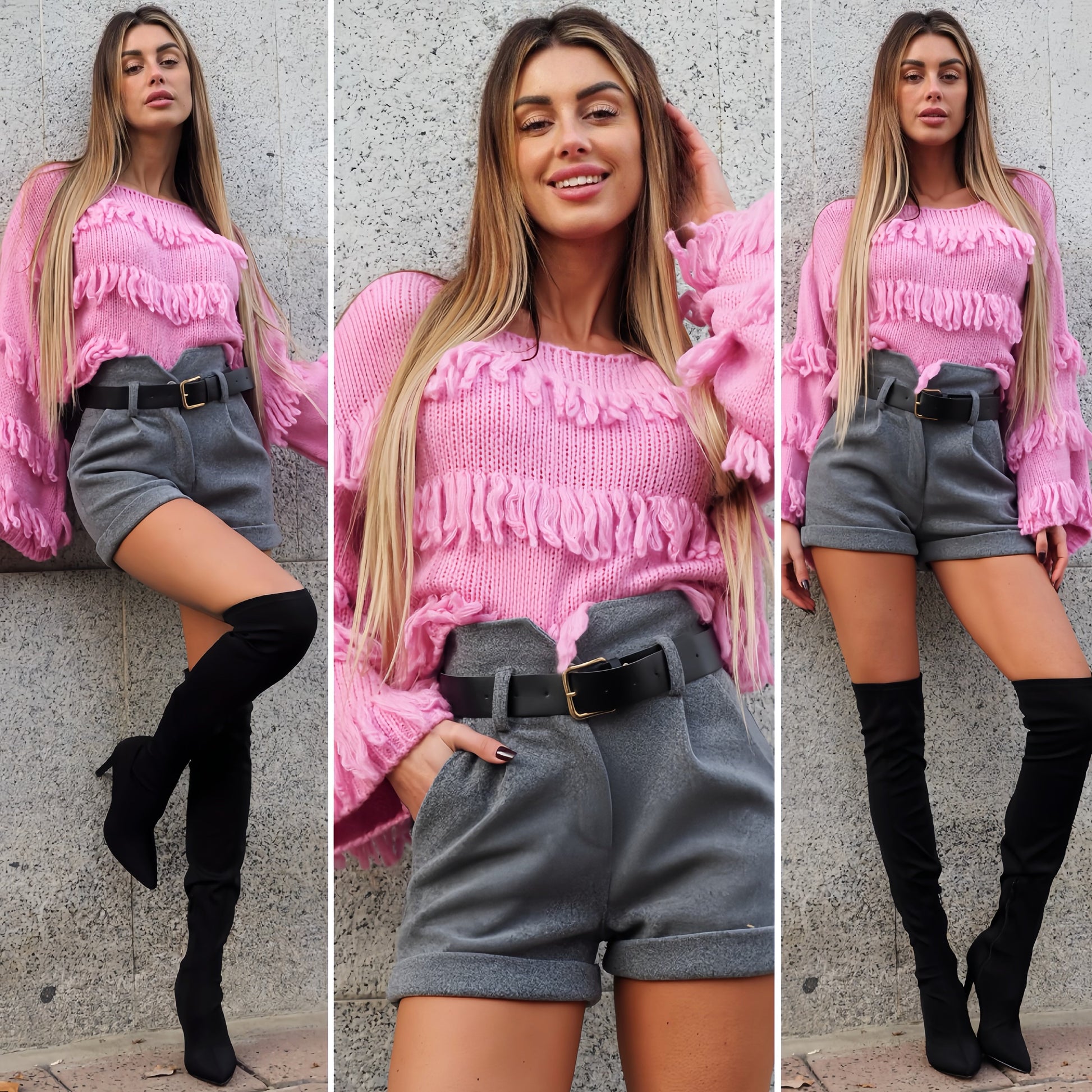 Maglione rosa barbie con frange