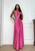 Abito lungo in raso rosa barbie