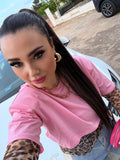 T-shirt crop leo rosa