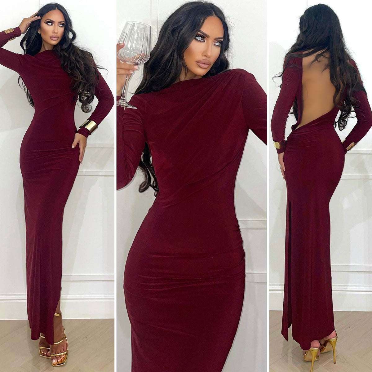 Abito schiena nuda bordeaux