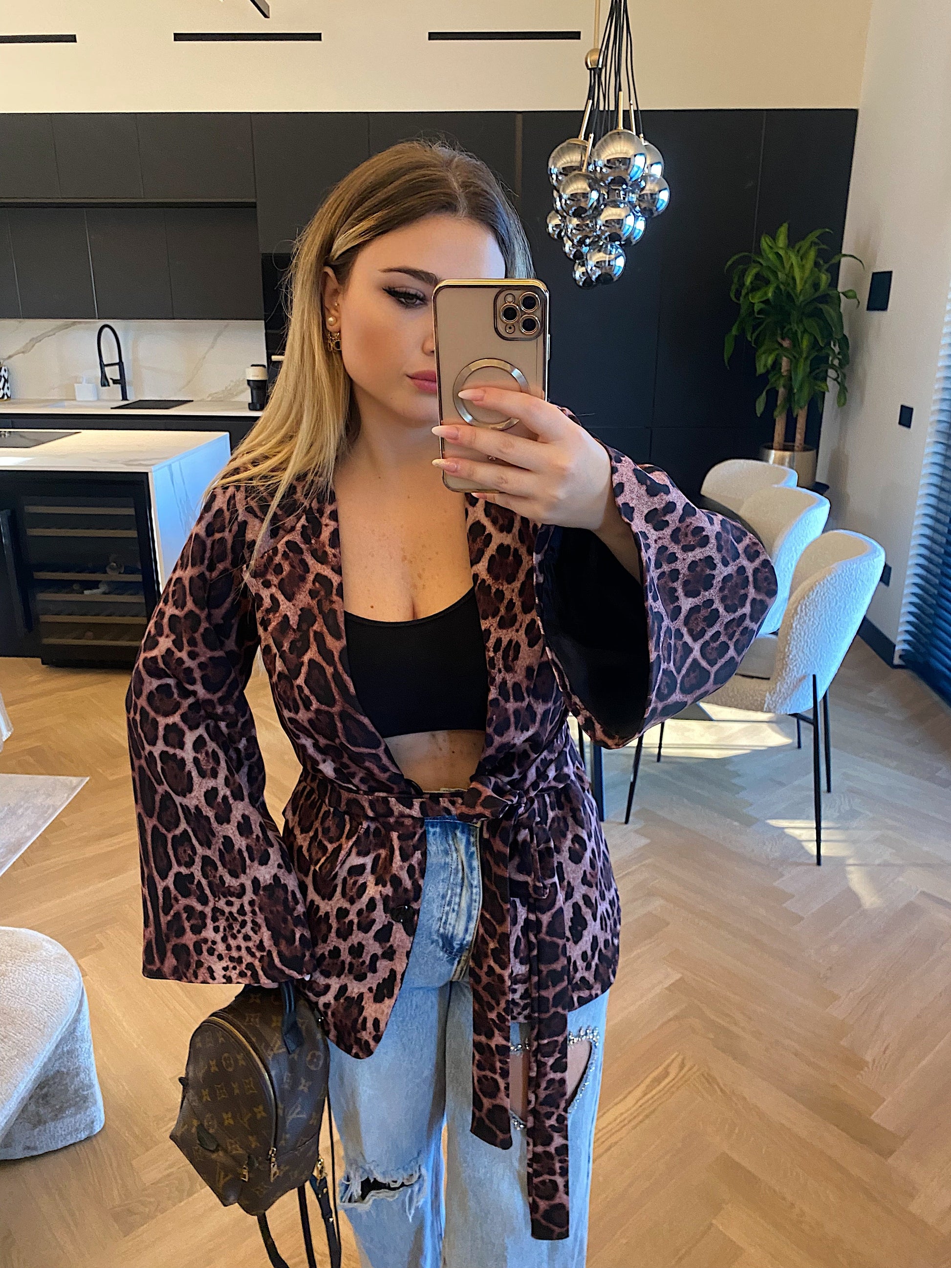 Giacca animalier con cintura